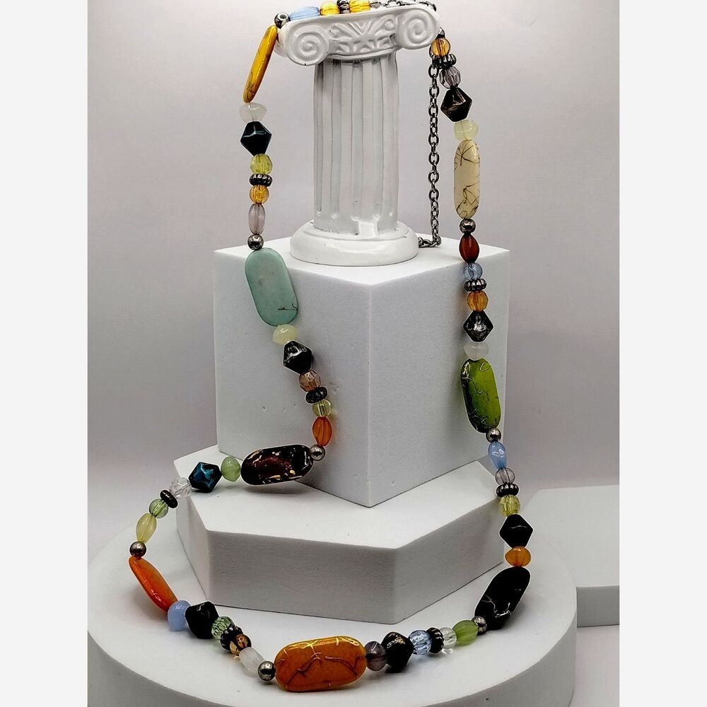 Vintage Lucite Faux Stone Rectangular Beads,  Additional Small Multicolor Beads